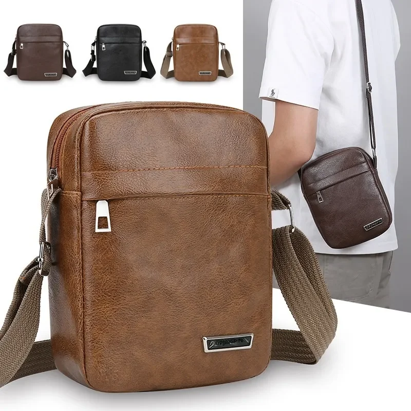 for Men PU Leather Shoulder Messenger Bag Casual Multi-functional Business Backpack Oxford Cloth Cross-border Travel Bag