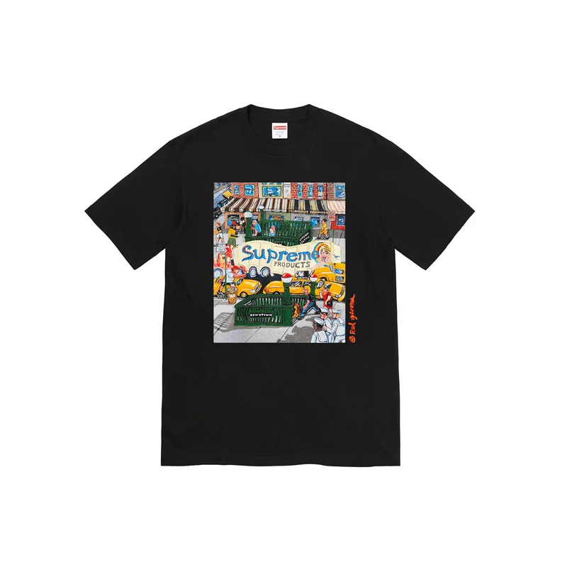 Supreme 22SS Manhattan Tee Manhattan City Street View Printed Short Sleeve Men's Loose T-shirt High Quality Luxury Brand