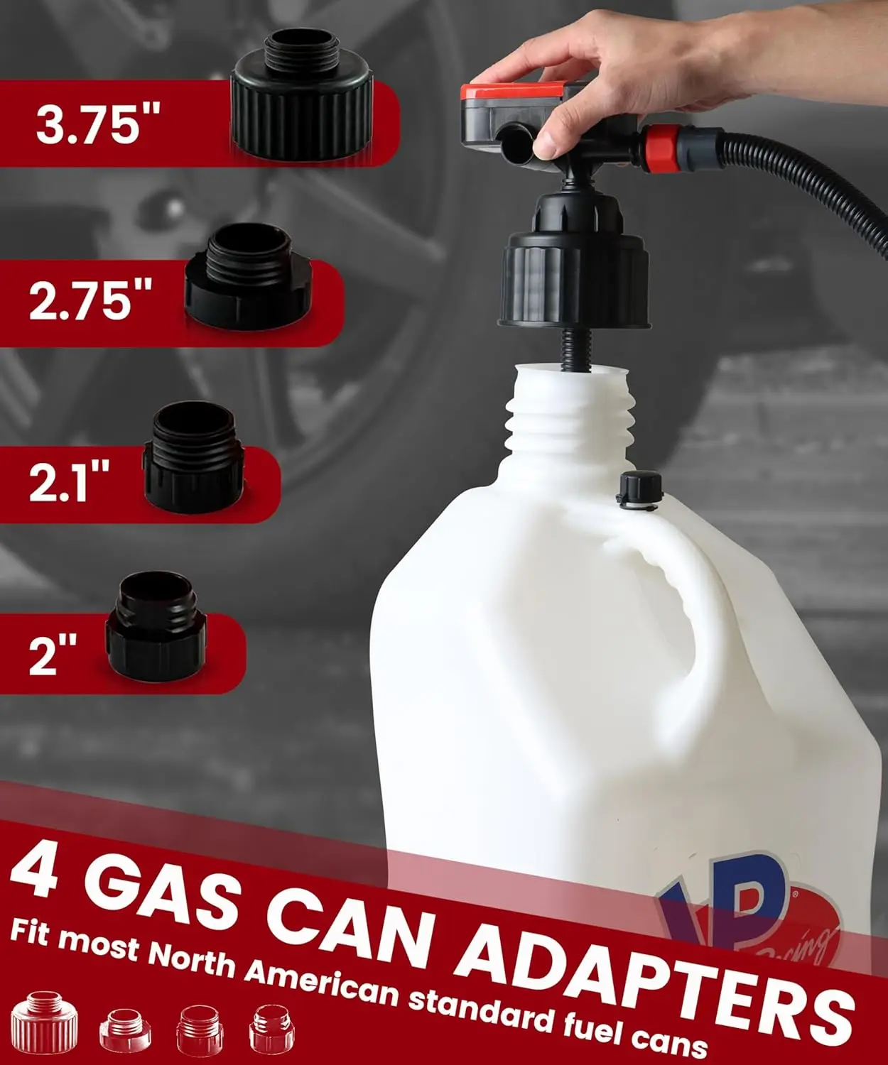 AA Battery/USB Powered Fuel Transfer Pump with Auto Shut Off, 3.2 GPM Flow, 4 Adapters for Gasoline, Diesel, Kerosene