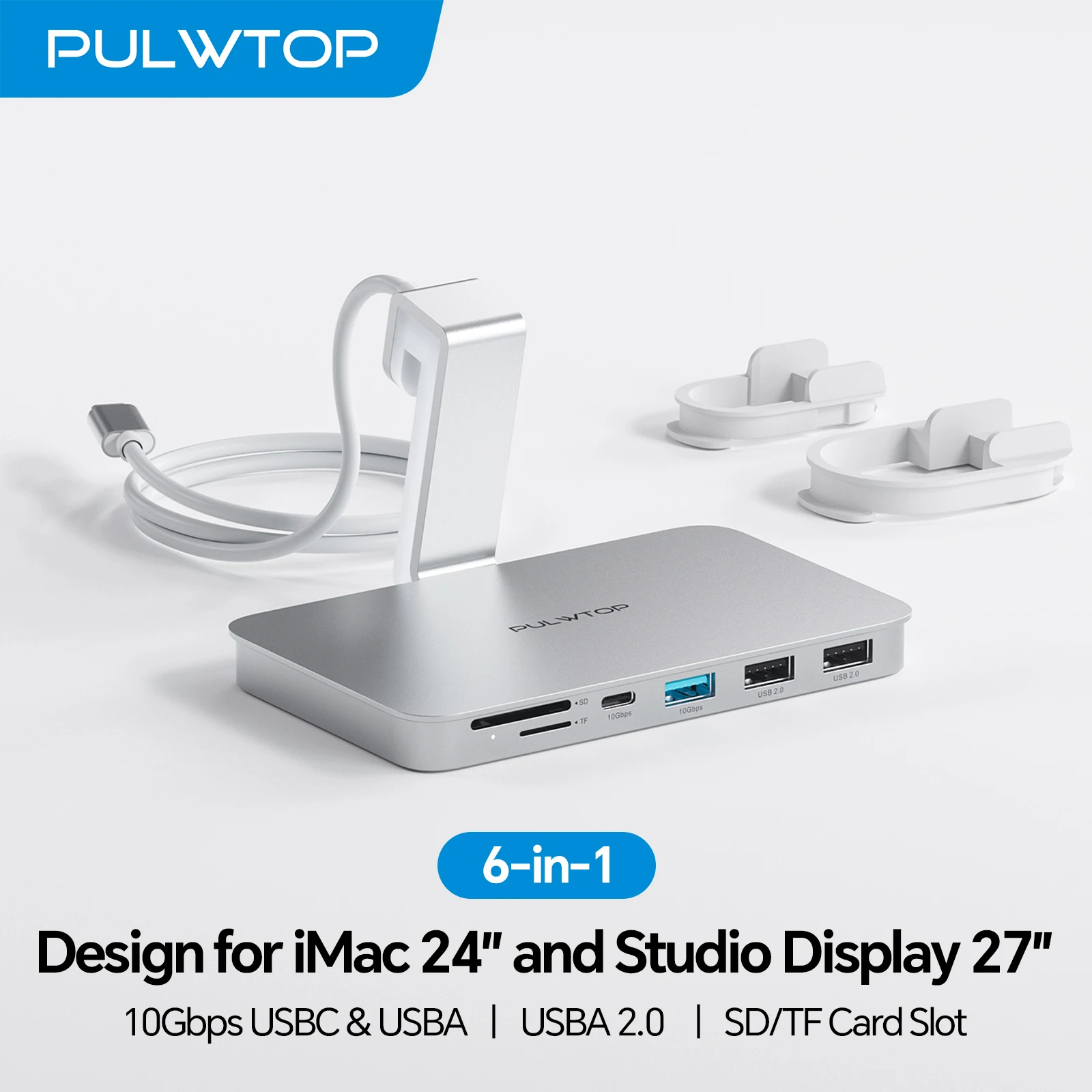 PULWTOP iMac Accessories for iMac M1/M3/M4 with USB A/C 10Gbps, 2 USBA 2.0, SD/TF for iMac 24 inch & Studio Display