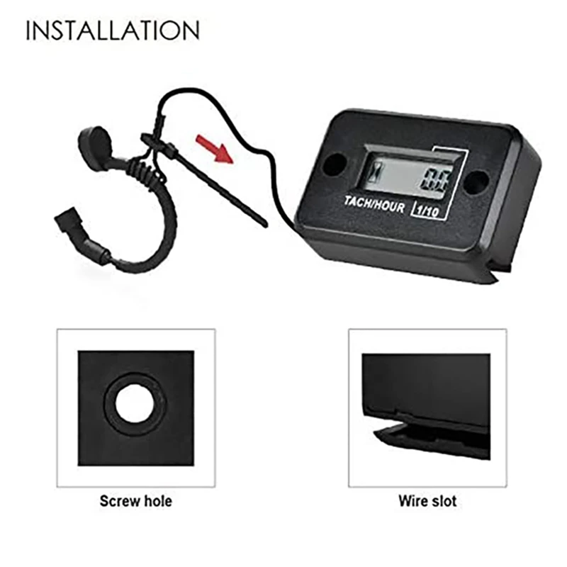 Tach Hour Meter Digital Inductive Tachometer Powerful Measuring Waterproof Design For Gas Engine Generator (2/4 Stroke)