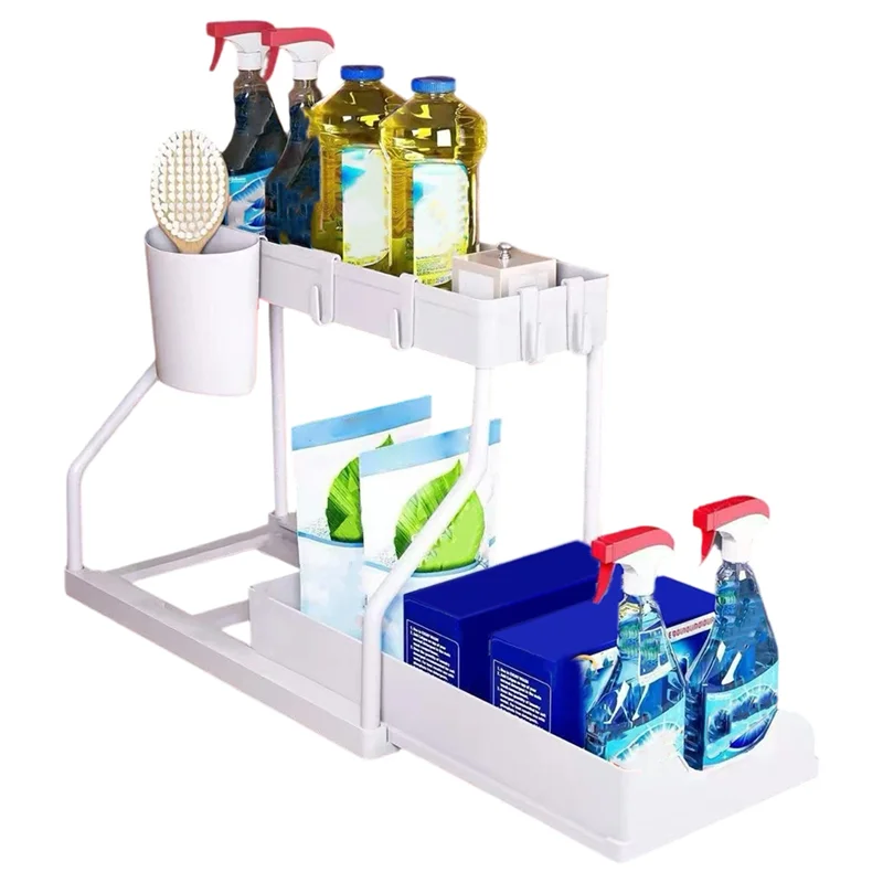 

Большой вместительный органайзер для ящиков для кухни и ванной комнаты, экономия места, 2-уровневый выдвижной ящик для хранения, прочный незаменимый