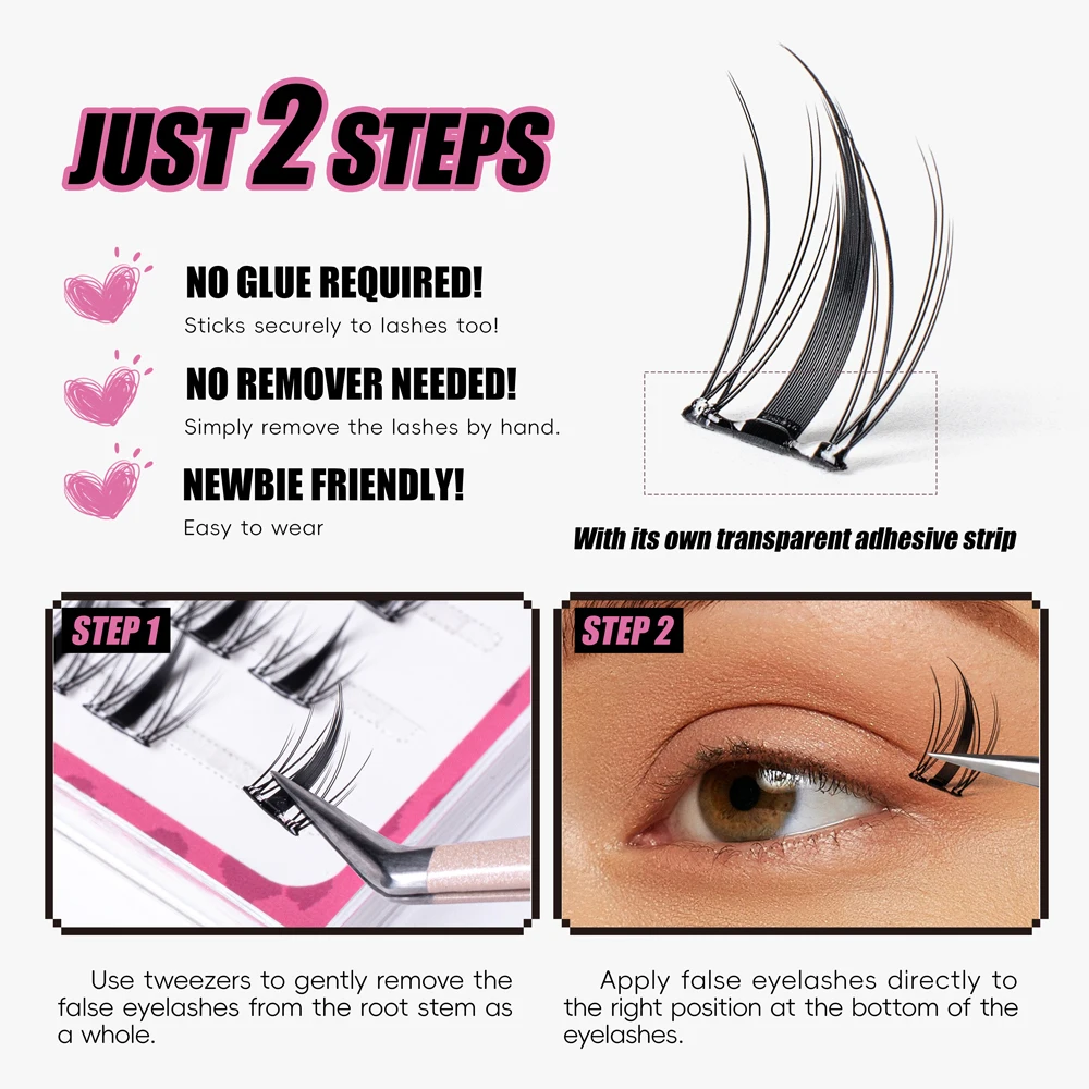 VIPUDA pre adhesive eyelash bundle self-adhesive eyelashes with tweezers for natural eyelashes, DIY eyelashes