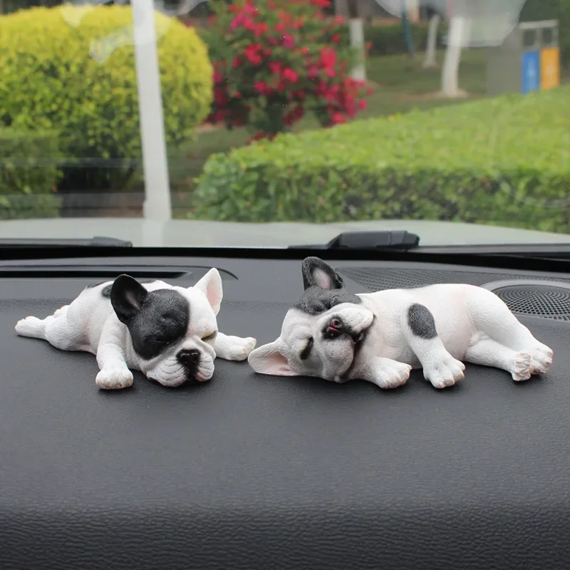 Cartoon Sleeping French Bulldog Car Decoration Cute Simulation Dog Model Car Decoration Gift Children's Toy Home Decoration