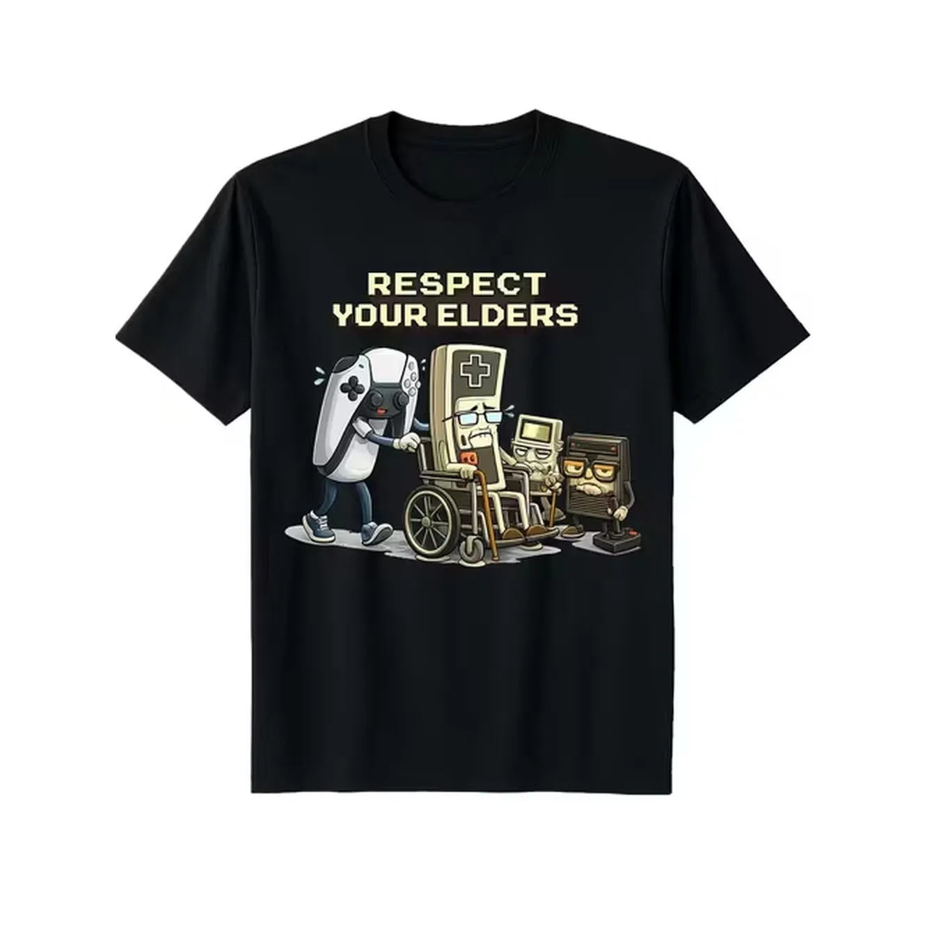 Item Picture Mens Retro Gaming T Shirt and Breathable Elders and Game Controller Pattern Fun Player T Shirt Suitable for Casual Wear Round Neck Short Sleeved Top for Teenager