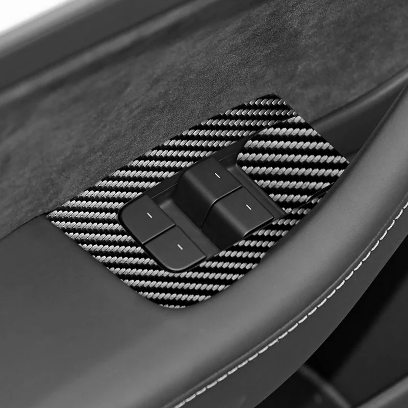 

For Tesla Model 3 (2019-2023) / Y (2019-) Car Windows Control Panel Trim Sticker Anti Scratch Interior Accessories Carbon Fiber