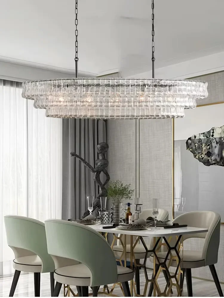 Vintage French Bright Glass Chandelier Lighting Long Oval Lights Above Dining Table Decoration Lustres Lampara