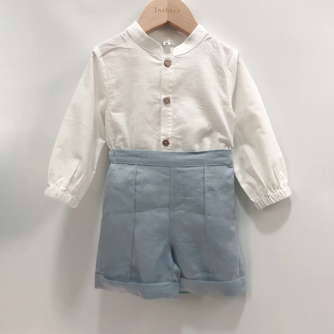 Boys Pure Linen 3Pcs Set Long-Sleeved Shirt Blue Shorts Vest Suit Retro Elegant Birthday Party Clothing Breathable Skin-Friendly