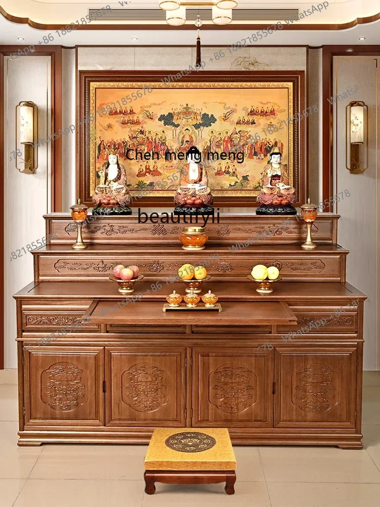 X  Solid wood three-layer Buddhist table incense case household new Chinese Shentai rural hall living room Buddhist cabinet