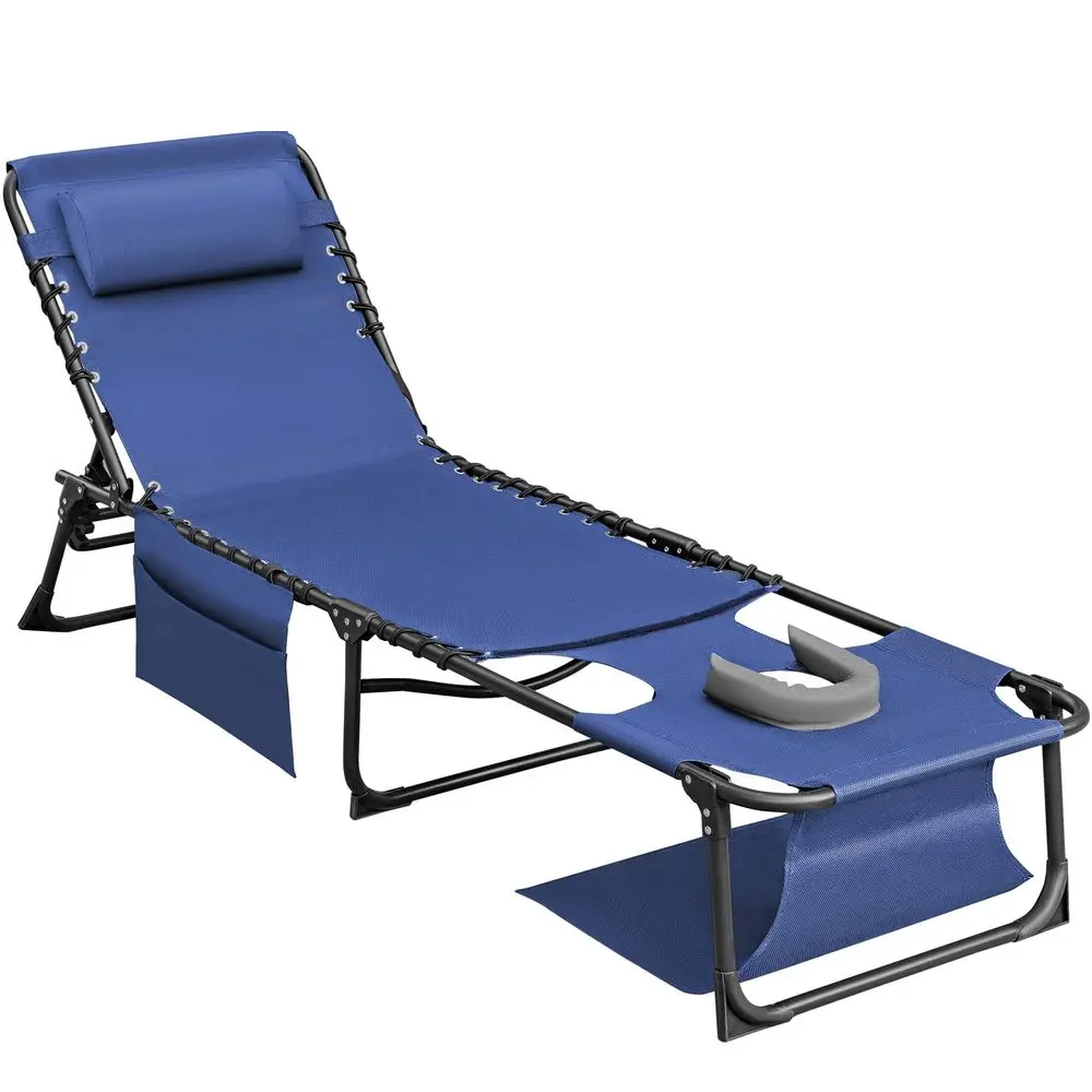 Face Down Chaise Lounge Chair 5Position Adjustable Sunbathing, Foldable Tanning Chair with Faceamp Arm Holes, Outdoor Recliner