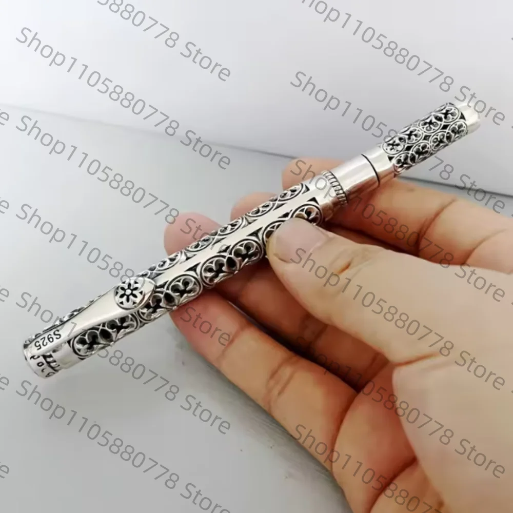 925 silver Ballpoint Pen Vintage and Elegant 925 Silver Hollow Carved, Business Signature Pen High Quality