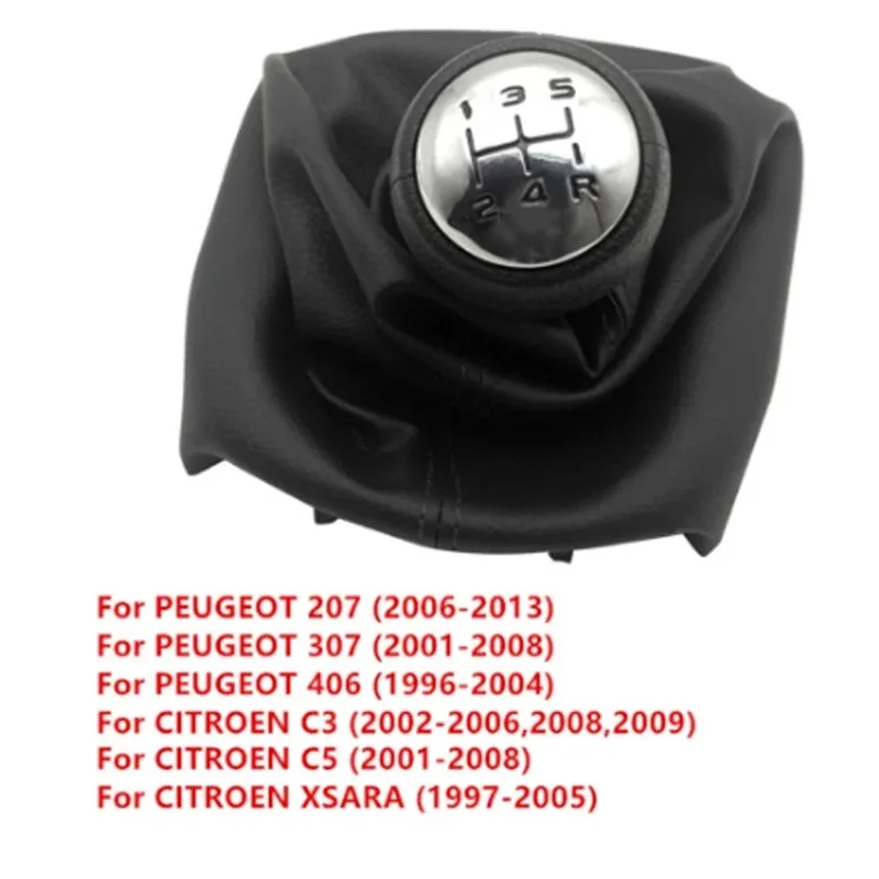 5 Speed Gear Shift Knob Shifter Boot for Peugeot 307 207 406 Citroen C3 C5 with Gaiter Boot Cover Professional Car Accessories