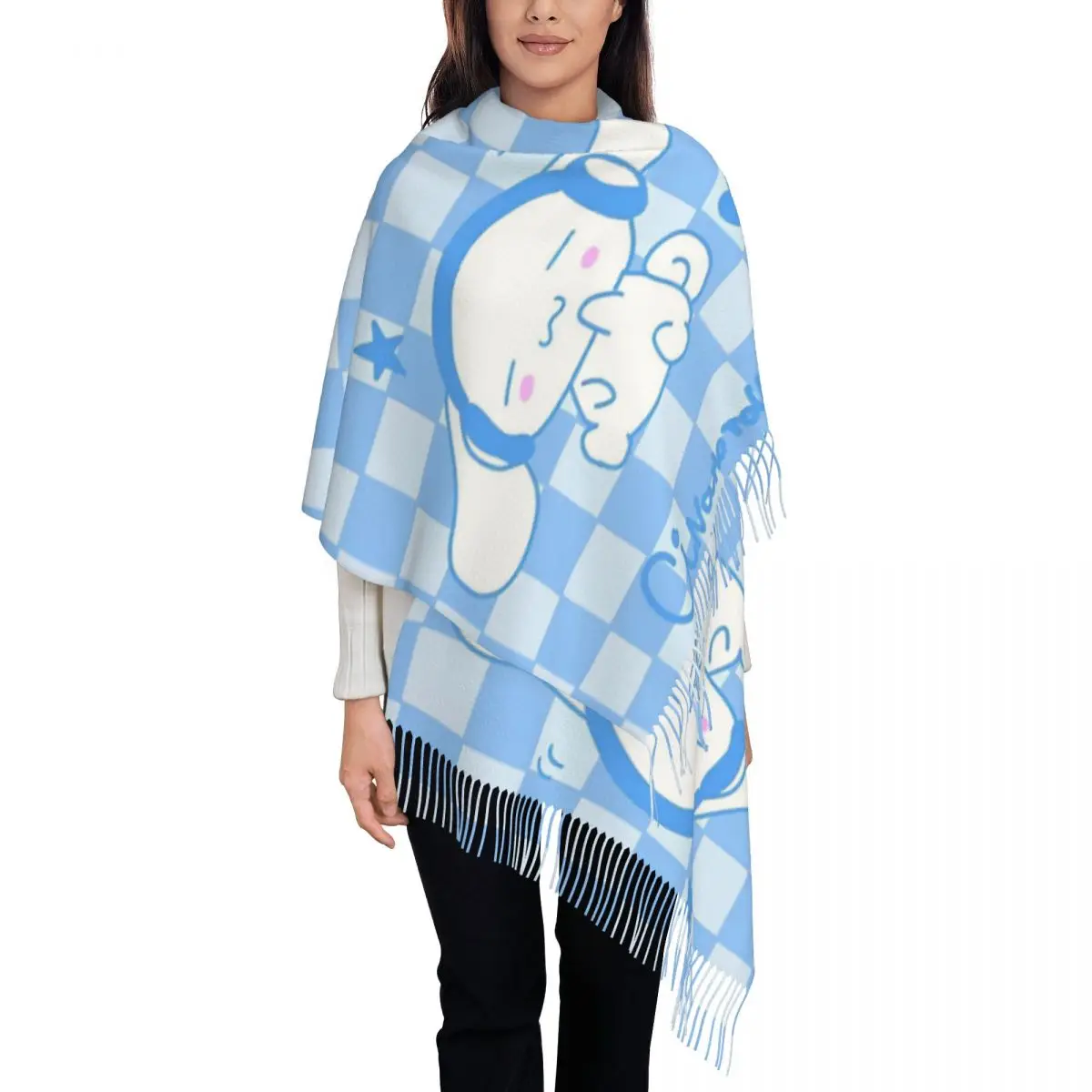 Cinnamoroll Cartoon Scarf for Women Warm Winter Cashmere Shawls and Wrap Cute Dog Large Shawl Scarf for Evening Dress