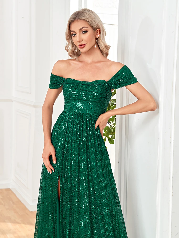 Elegancka Zielona Sukienka Wieczorowa Bez Ramiączek z Cekinami, Długa, Syreni Krój, Luksusowa Suknia na Bal, Wesele, Przyjęcie Koktajlowe