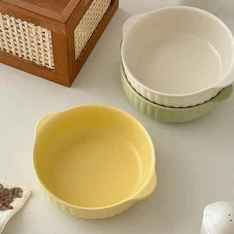 Dual-Handle Large-Capacity Ceramic Bowl, Microwave & Oven Safe, Multi-Purpose for Soup/Salad/Noodle/Fruit, Kitchen Tableware