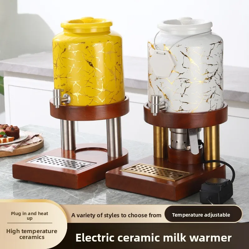 Deluxe Arabic Style Ceramic Beverage Urn Electric Heating Milk Tea Juice Dispenser with Solid Wood Stand for Hotel Use