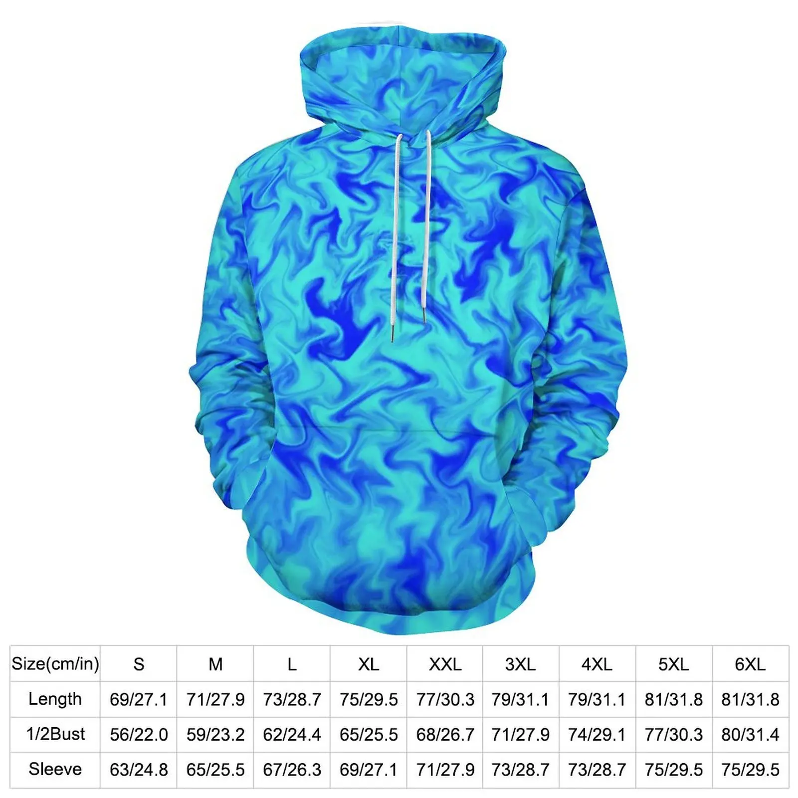 Tie Dye Print Casual Hoodies Long-Sleeve Blue Fire Retro Hoodie Autumn Street Wear Graphic Oversized Sweatshirts