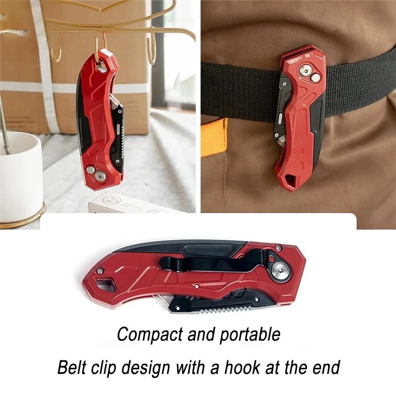 Folding Utility Knife Box Cutter 3-Position Blades Blade Storage Design With Extra 3 Blades Box Knife For Cartons Hand Tools