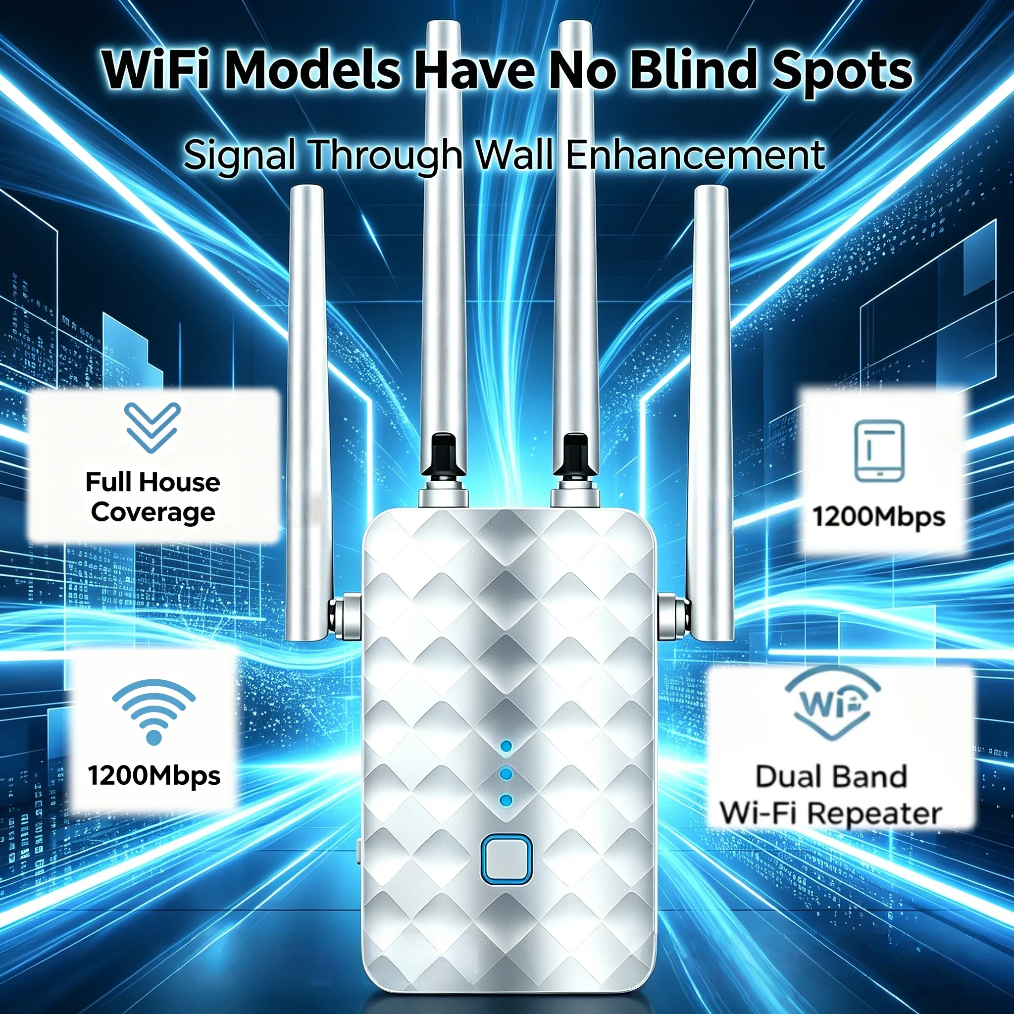 

2.4G/5GHz 1200Mbps WiFi Repeater Dual Band Router WiFi Extender Amplifier Wi-Fi Signal Booster Long Range Network