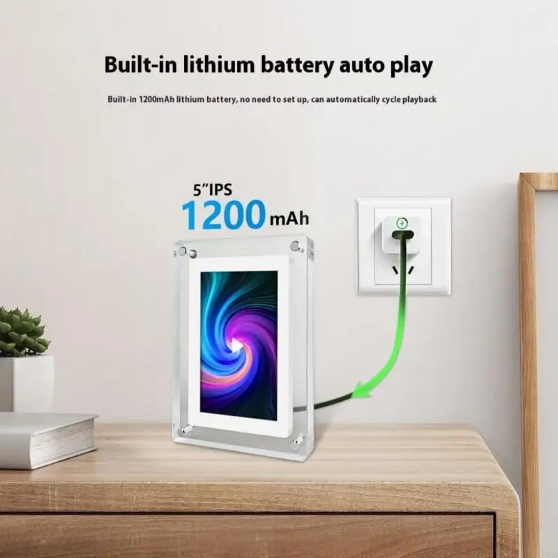2025 New 5in Auto Rotatingアクリルデジタルフォトフレーム1200MAHバッテリー8GB USBが含まれています