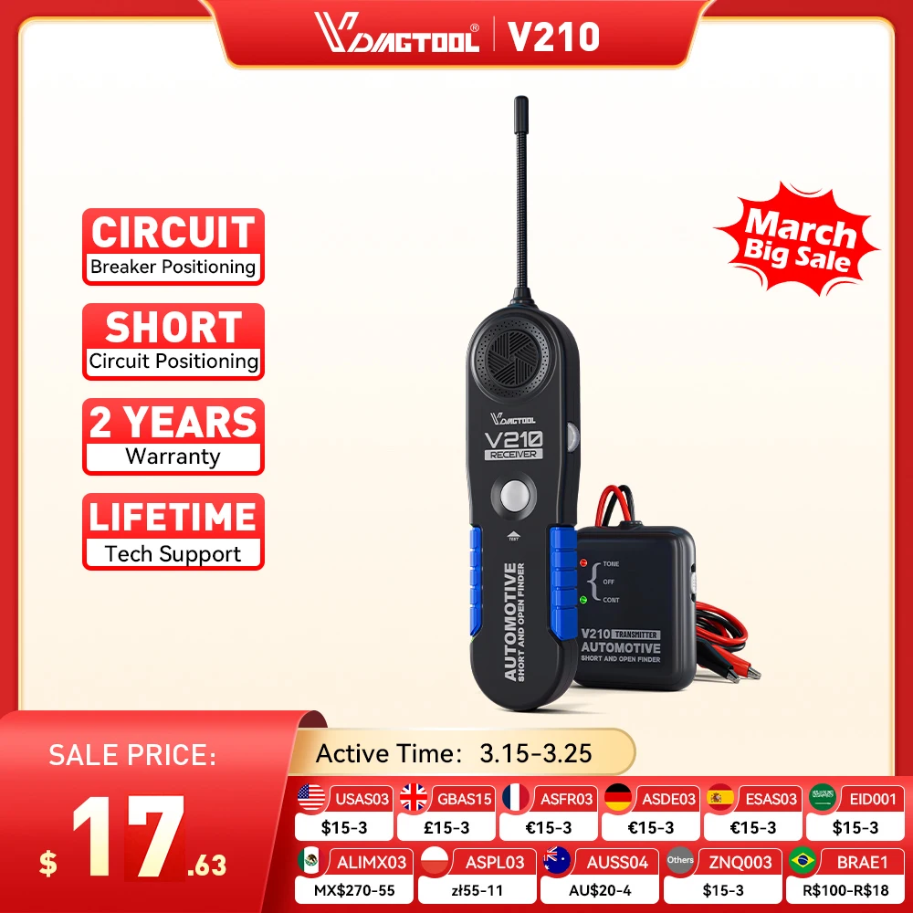 VDIAGTOOL V210 otomotiv devre test aleti 6-42V kısa açık bulucu Checker araba tamir kablo devre tel Tracker traanalyzer analizörü