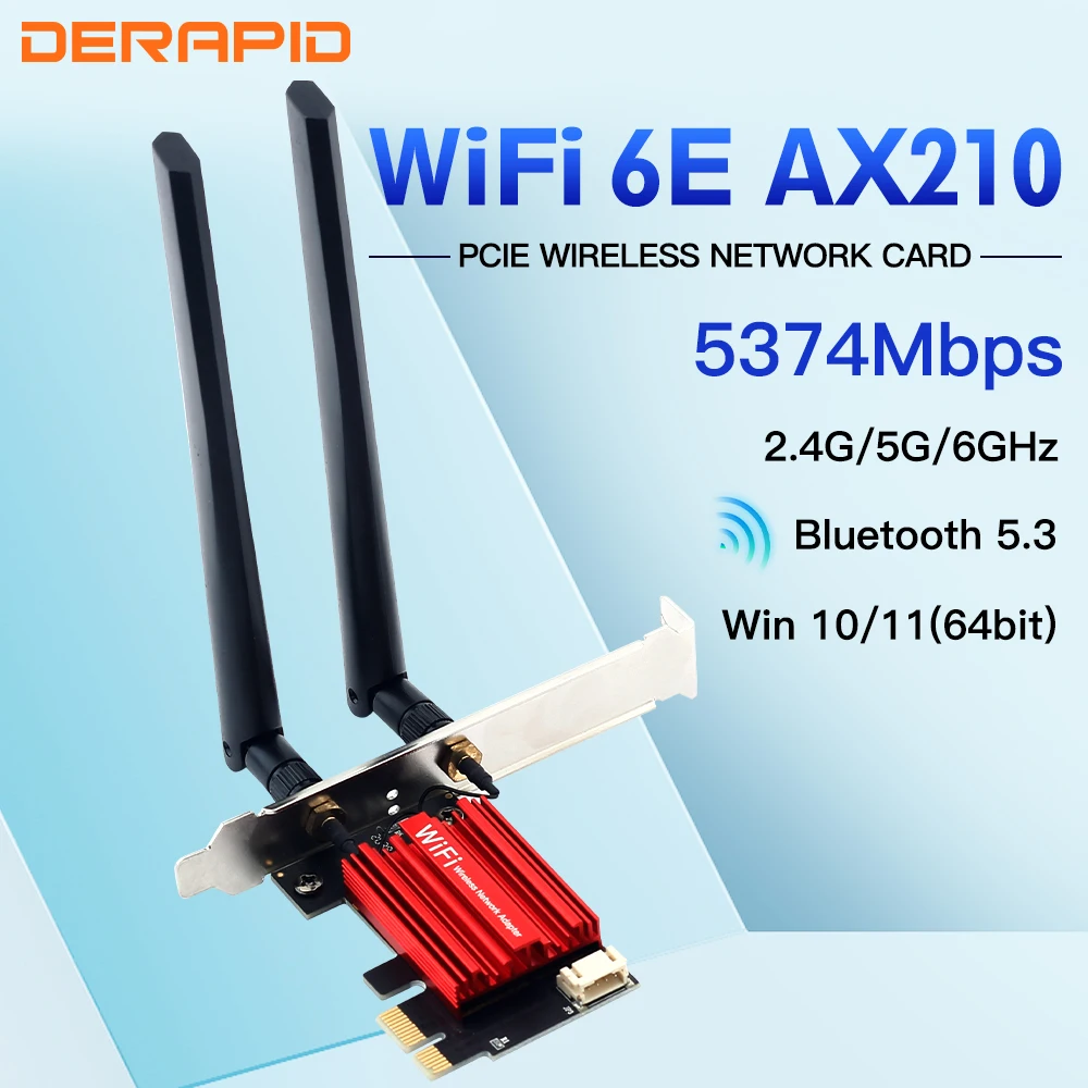 AX210 WiFi6E Adapter 5374Mbps Bluetooth 5.3 AX210NGW Network Card 2.4G/5G/6GHZ 802.11AX Wireless Adapter For PC/Desktop Win10/11