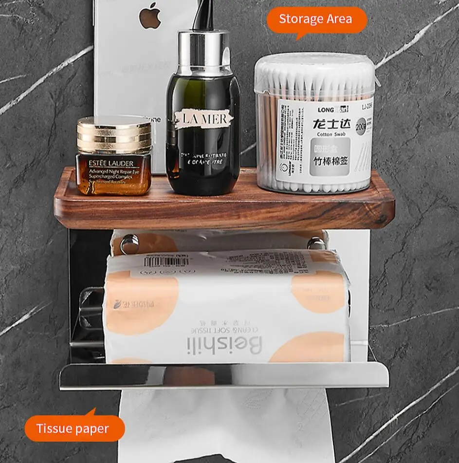 Wall-mounted toilet paper holder , bathroom tissue box shelf, and toilet paper roll organizer