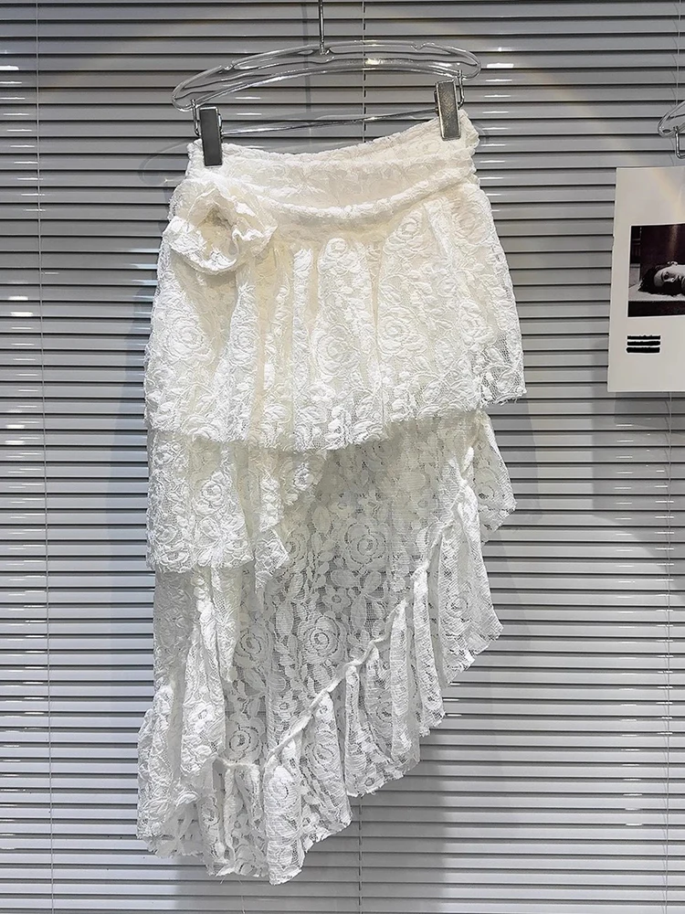 

HIGH STREET Newest 2024 Designer Skirt Women's Cascading Slanted Edge Design Lace Skirt