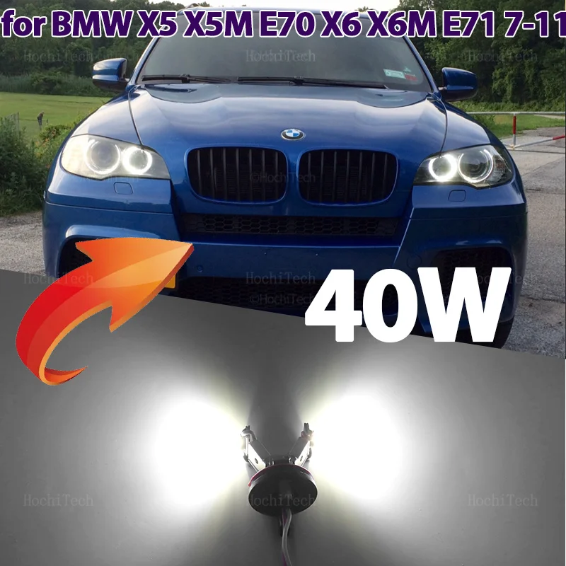 

LED Angel Eye Ring Marker Side Light White LED Bulb Car Headlight for BMW X5 X5M E70 X6 X6M E71 E72 2007-2011 40W White H8