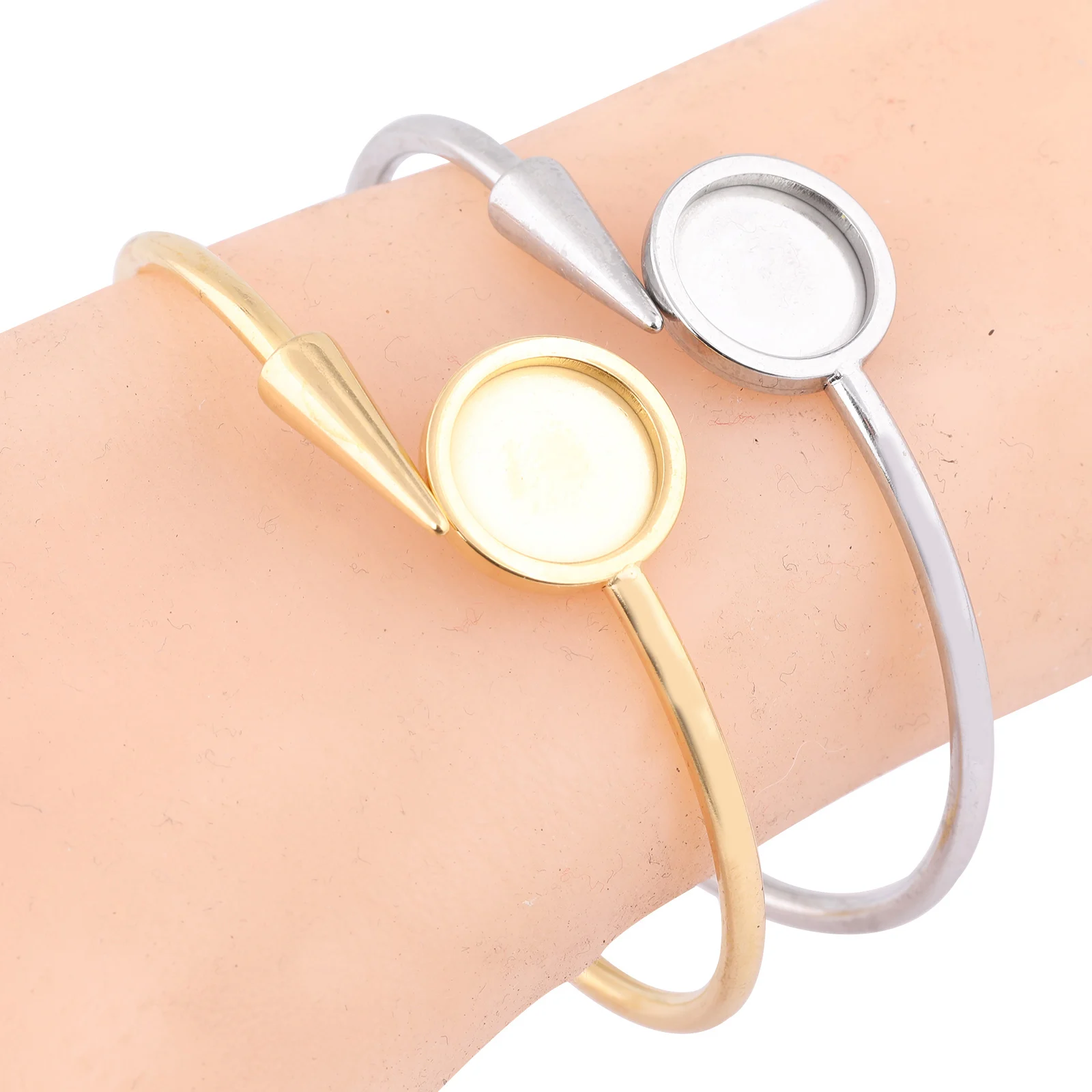 

2pcs Stainless Steel 12mm Cabochon Bracelet Base Blanks Gold Plated Cuff Bracelets Bangle Bezel Settings With Spike End