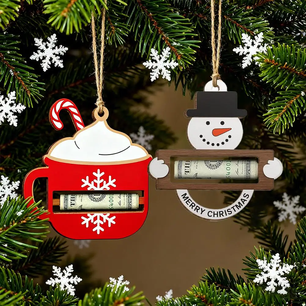 هدية مشبك نقود خشبي مصنوع يدويًا، موزع مشبك حامل نقود عيد الميلاد للنقود مع سحر شجرة مباركة، زخرفة محفظة سانتا