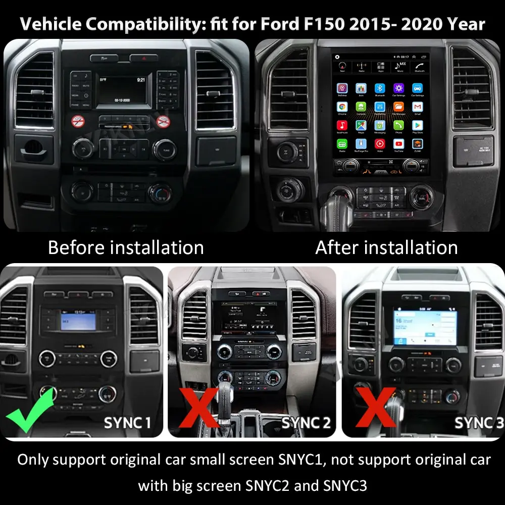 Android 13カーラジオ,wifi,DSP, GPSナビゲーション,テスラスタイル,CarPlay,Bluetooth, 4G,フォードF150車用 (2016-2021)