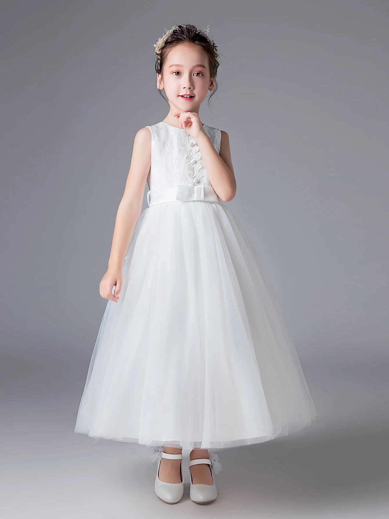 Lace Girls Wedding Dress Embroidered Birthday Party Dresses Communion Dresses for Kids Pageant Gown