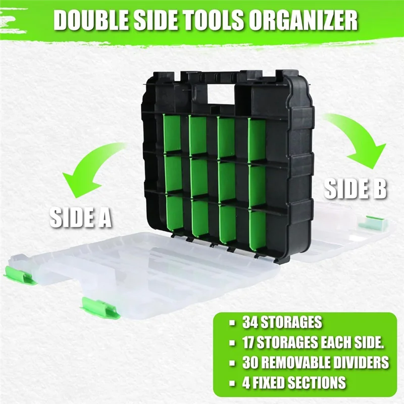 A74E-Multipurpose Tools Organizer Box With 34 Compartments- Hardware Storage Container For Nuts, Screws, Fasteners, Small Parts
