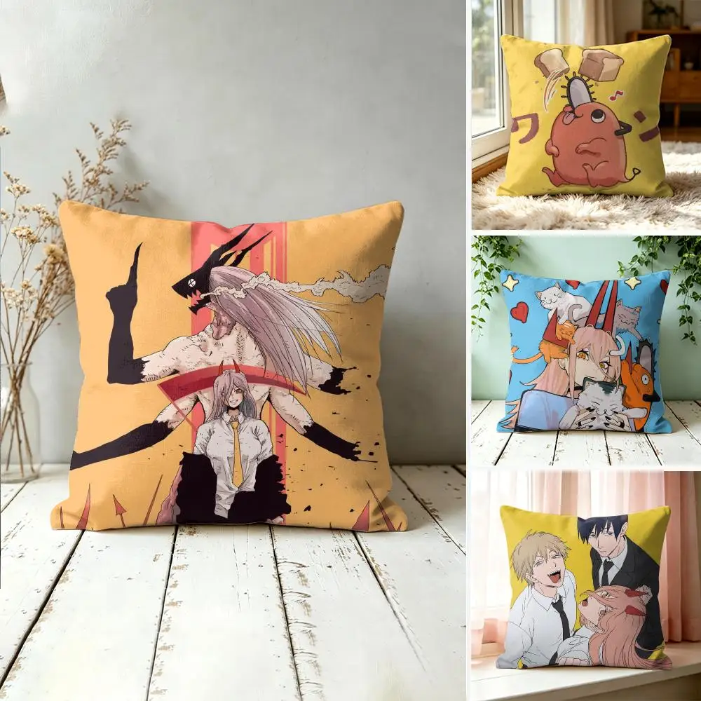C-Chainsaw Man Cushion Cover Plush Fabric Soft Double-Sided Printed Sofa Warm Winter Home Gift Pillow Cover