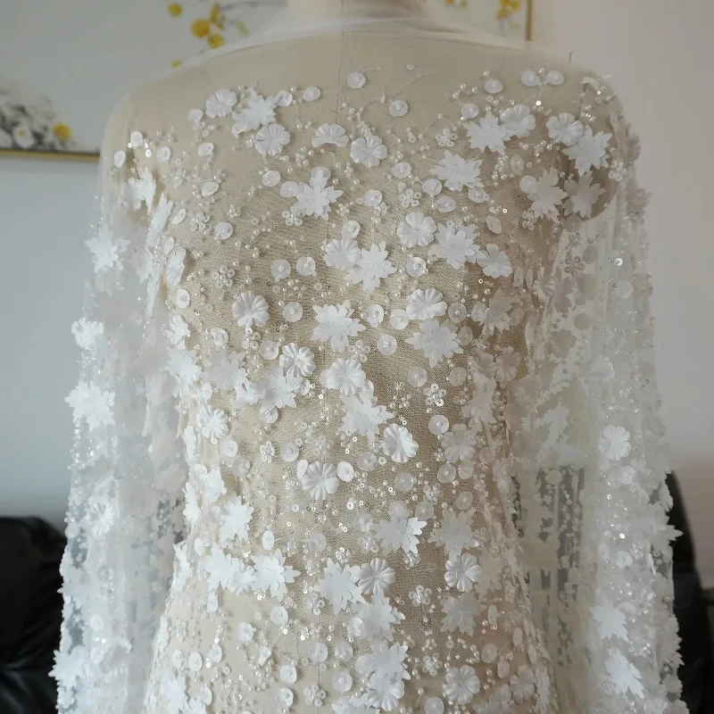 

New High Quality Beaded Three-dimensional Flower 3D Fabric Wedding Dress Performance Clothing Accessories Background Decoration