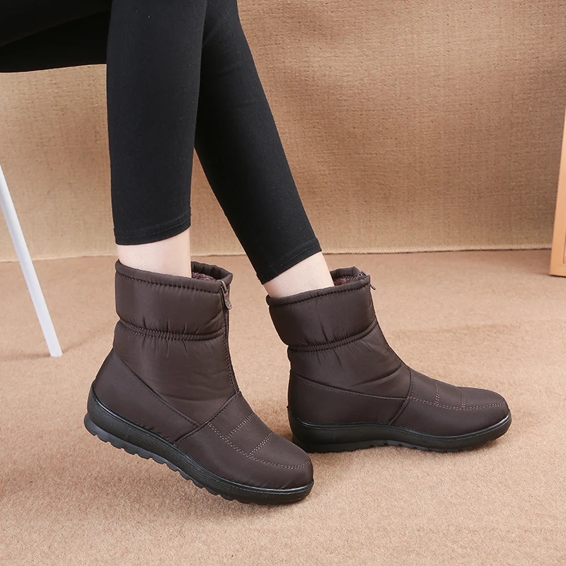 Botas de nieve de invierno para hombre, botas cortas altas, antideslizantes, impermeables, forro polar cálido, botas cortas con cremallera frontal