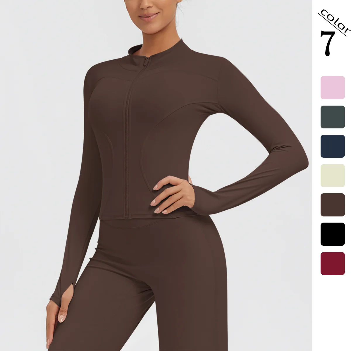 1PC Women Fitness Yoga Sports Top Yoga Zipper Long Sleeves Jacket Sports Running Quick Drying Workout Top Thumbhole Design