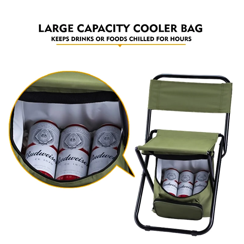 Multifunctional Fishing Chair with Cooler Bag Compact Folding Camping Stool Portable Insulated Cooler Picnic Bag Chair