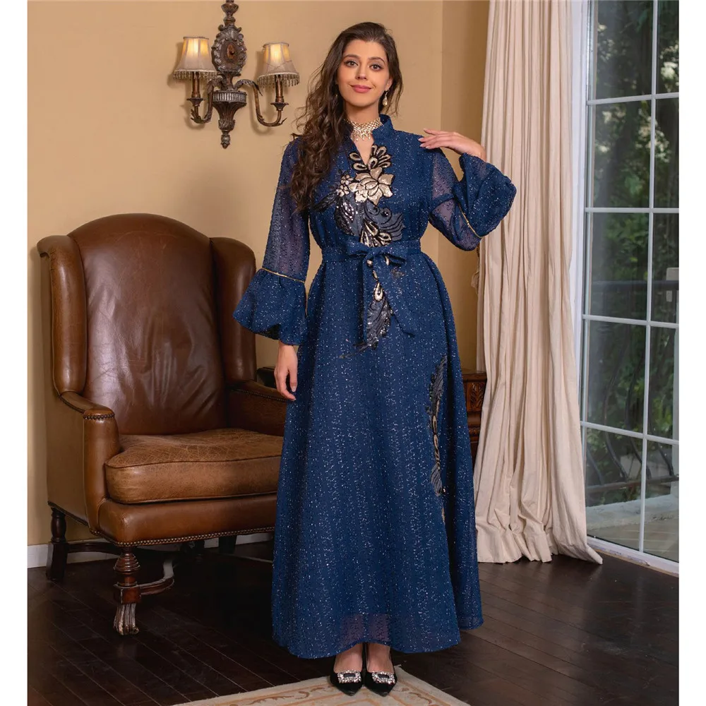 Eid Abaya Ramadan Muslim Women Sequins Maxi Dress Dubai Turkey Djellaba Islamic Jalabiya Gown Kaftan Arab Robe Marocain Vestidos