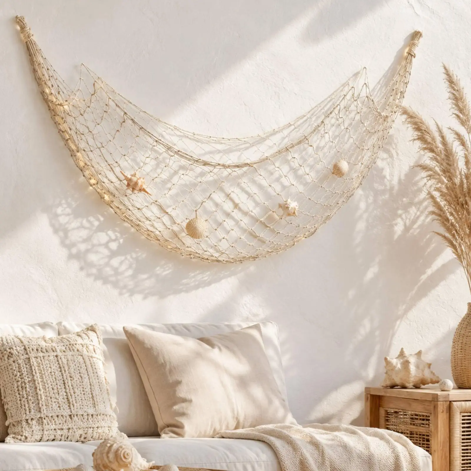 4 Pieces Polyester Fishnet Wall Decor Open-Weave Diamond-Mesh Decorative Net Lightweight Knotted Fishnet Backdrop for Seaside