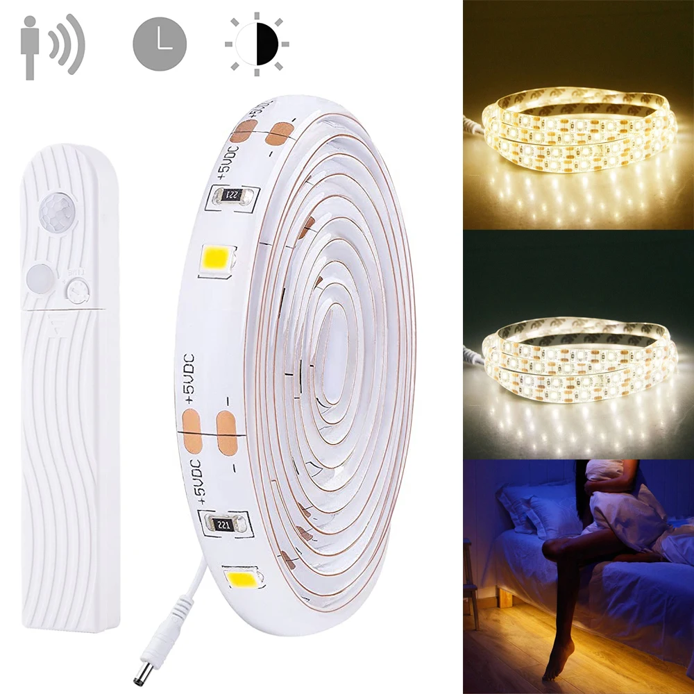 PIR Motion Sensor Activated LED Light Strips Waterproof Flexible Ribbon Tape Auto on/off Under Cabinet Lamp for Bedroom Wardrobe