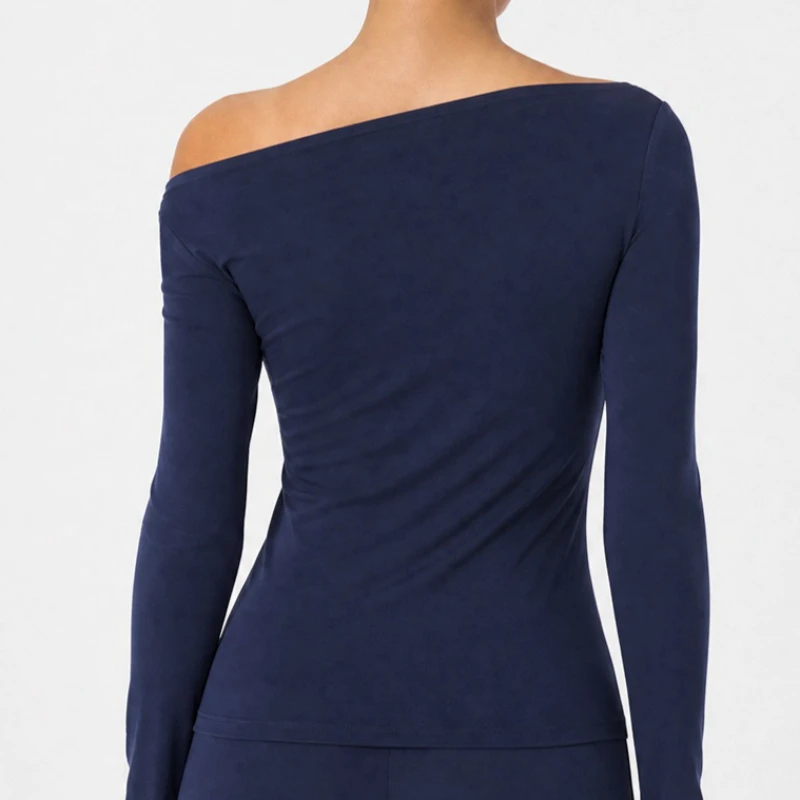 Women Off Shoulder Quick Dry Long Sleeve Yoga Top Slim Fit Soft Stretchy Workout T‑Shirt Gym Pilates Moisture Wicking Yoga Shirt