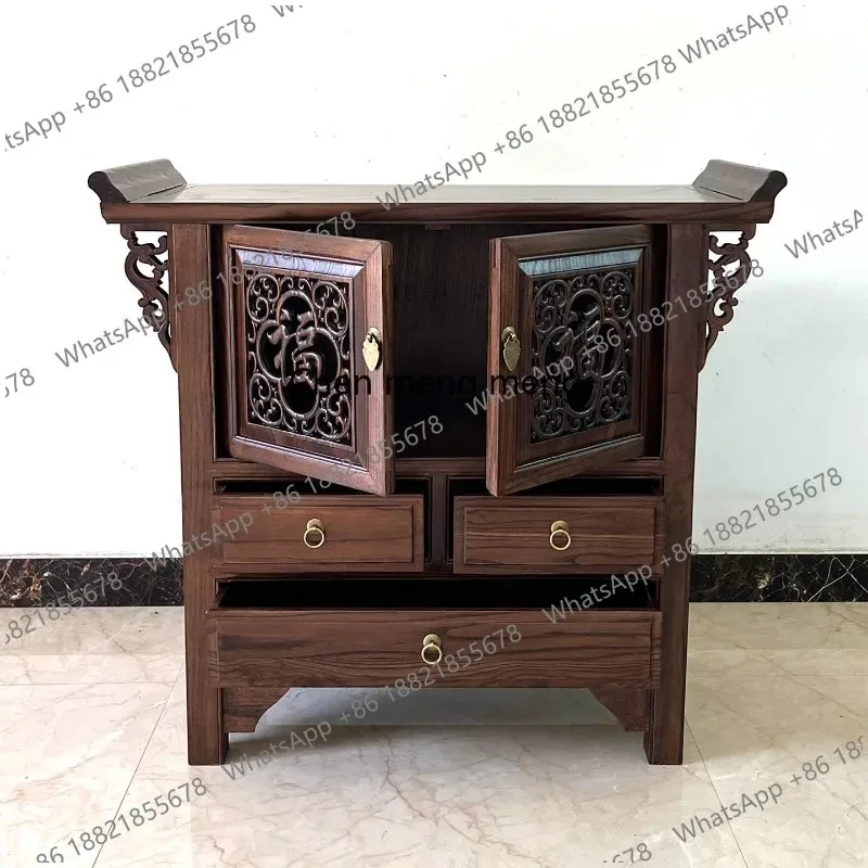 F150 Chinese solid wood, locker storage, Fu character carving, retro counter home supply table against the wall