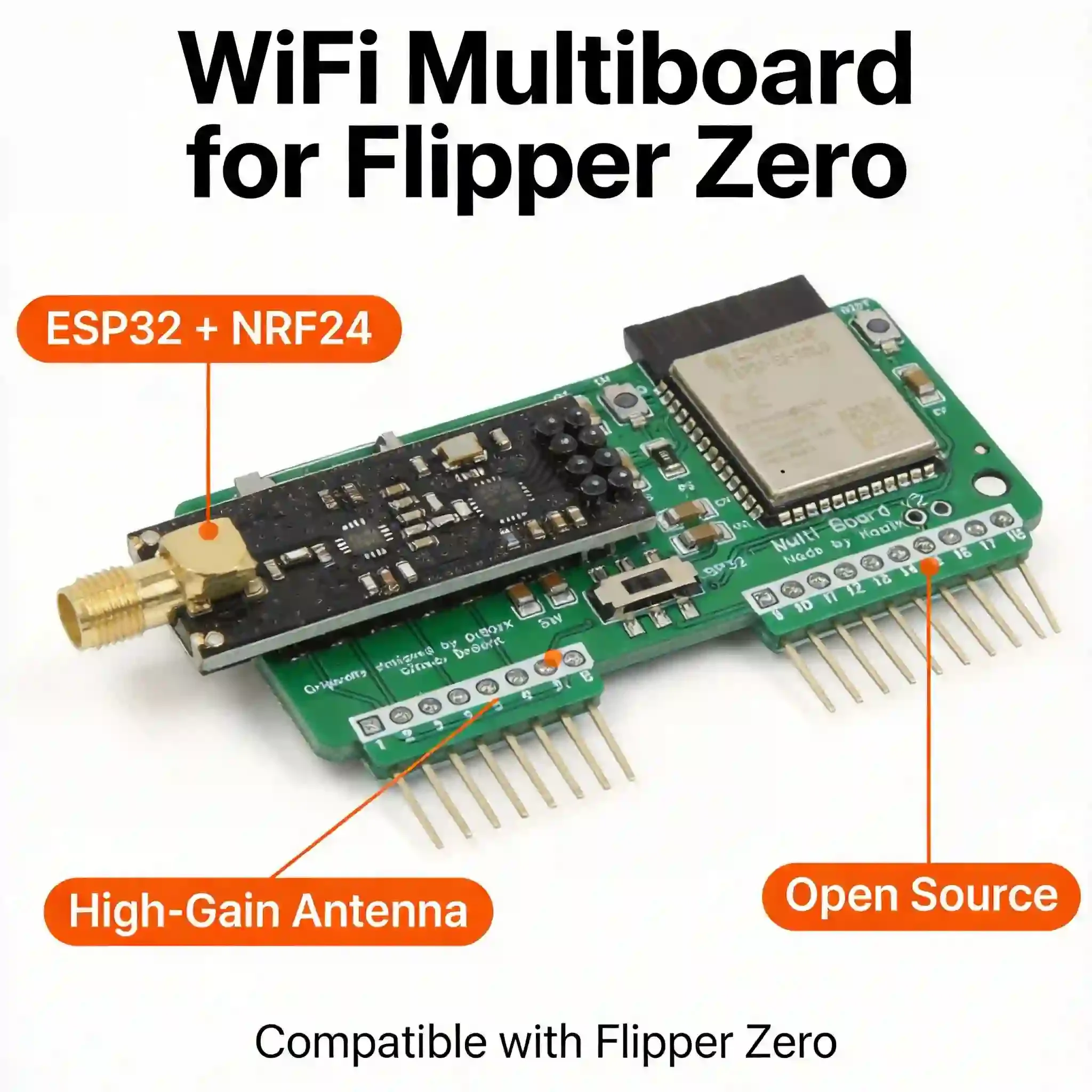 For Flipper Zero WiFi NRF24 ESP32 Expansion Board Multi Function Antenna Development Kit NRF Sniffer Marauder Mousejacker GPIO