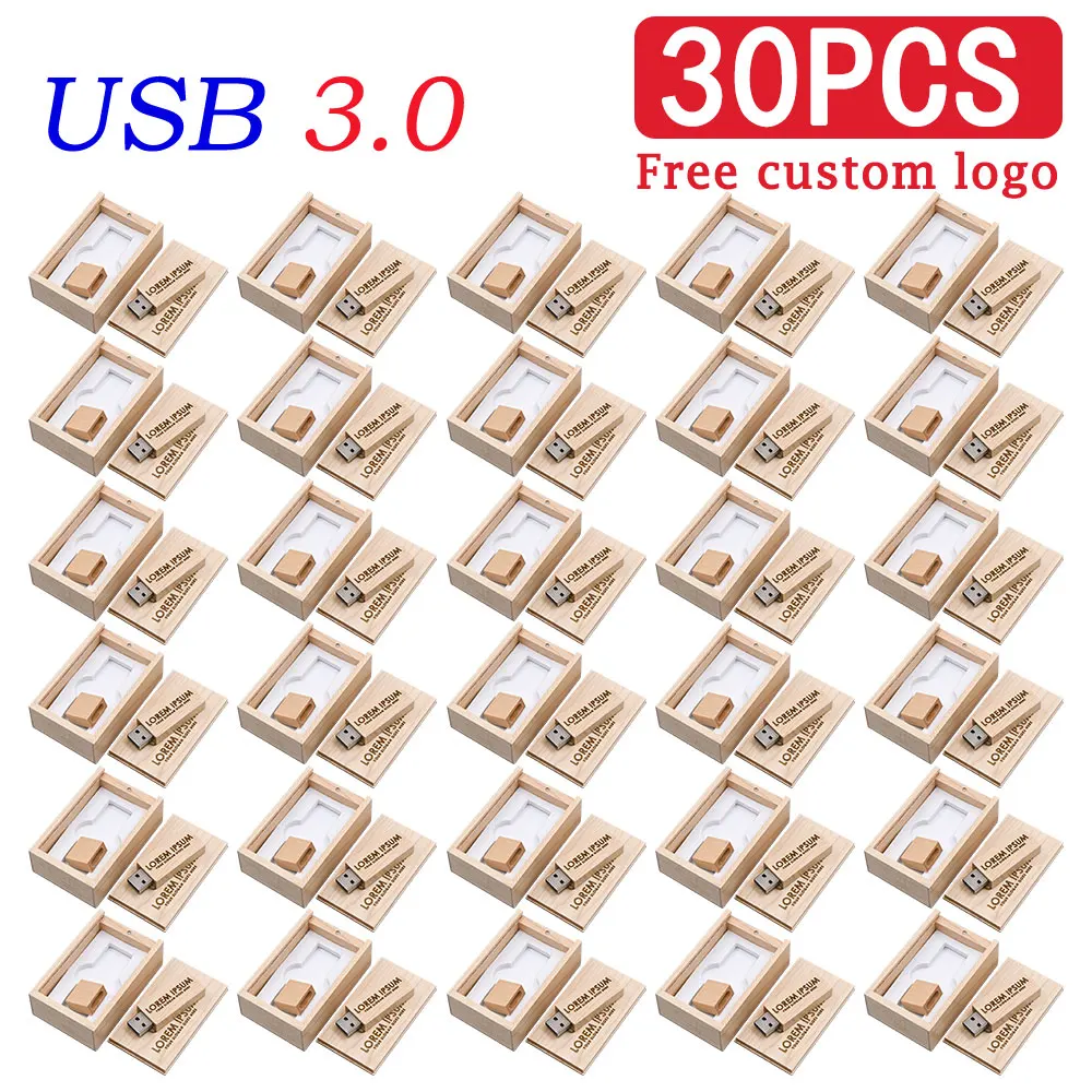 30PCS/Lot 3.0 High Speed USB Flash Drive 4GB 8GB Maple wood/ bamboo 16GB 32GB Pen Drive 64GB 128GB Pendrive Free creative logo