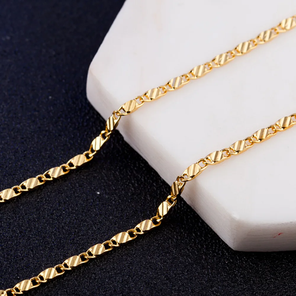 Fashion 18k Gold Necklace 2MM 16/18/20/22/24/26/28/30 Inch Side Chain Necklace For Women Men Jewelry Silver Necklace