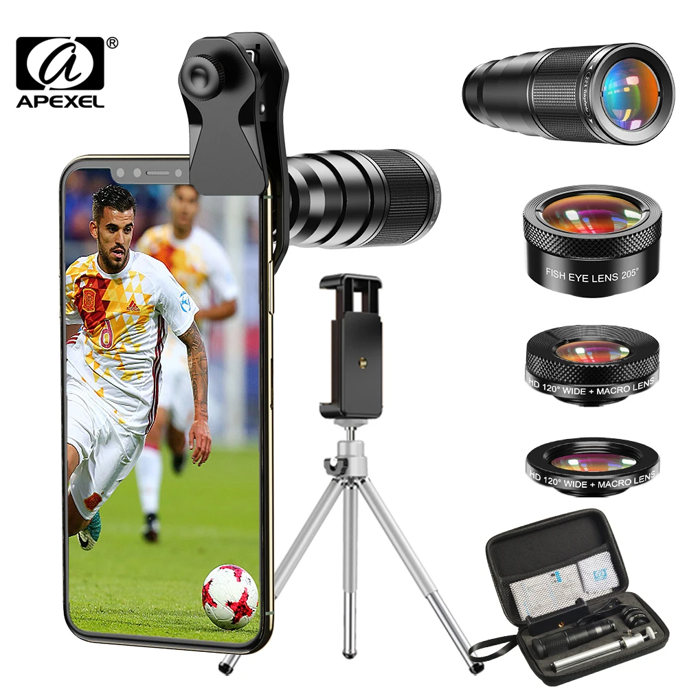 APEXEL Phone Photography Kit 22X Telephoto Lens 120° Wide Angle Lens 20X Macro Mobile Telescope Lent For iPhone all Smartphones