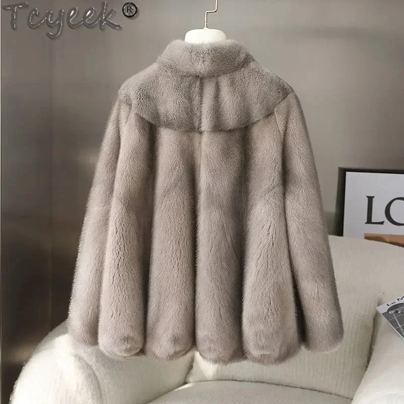 Tcyeek-Casaco de pele de vison natural para mulheres, elegante jaqueta quente, moda high-end, roupas femininas, inverno, LM, 2024