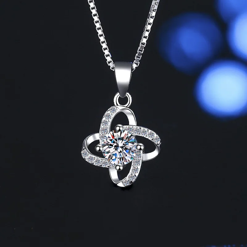 S925 sterling silver necklace for women, fashionable and versatile four-leaf clover windmill pendant, high-end collarbone chain